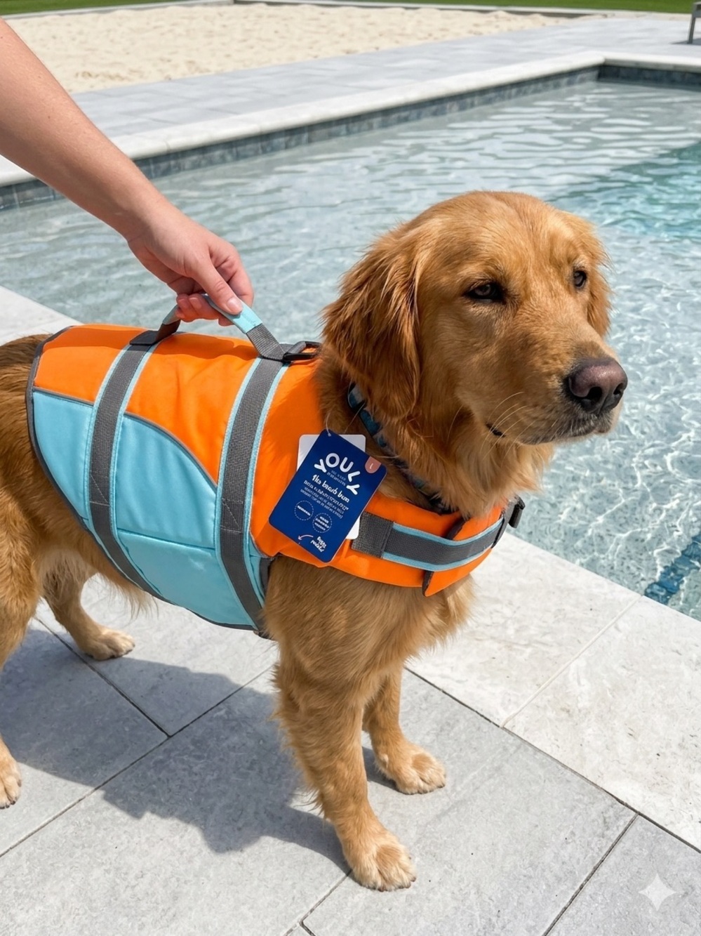 YOULY The Beach Bum Dog Flotation Vest Life Jacket Orange Blue Reflective Size L - Picture 7 of 7
